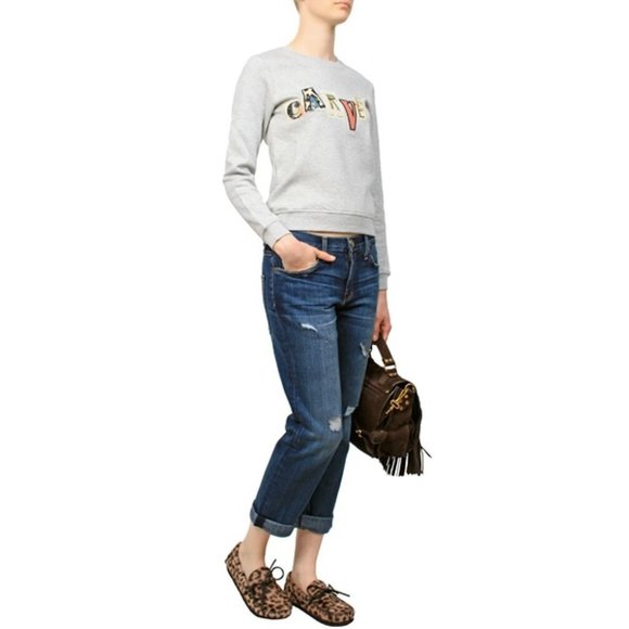 Carven Logo Embroidered Cotton Sweatshirt Interlock Gray ( M ) - Picture 1 of 8